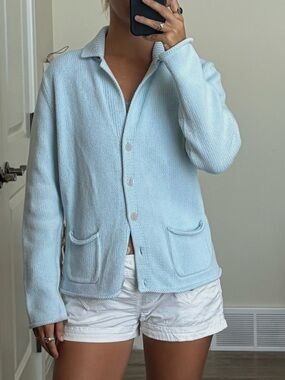 Light Blue Button-Front Women's Cardigan Sweater